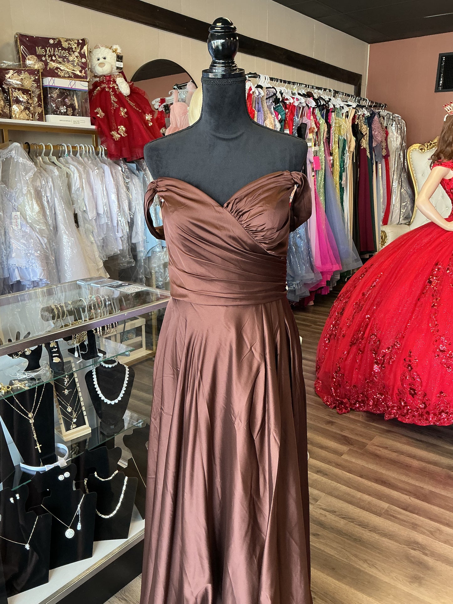 Slick brown dress