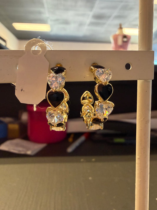 Black and clear heart earrings