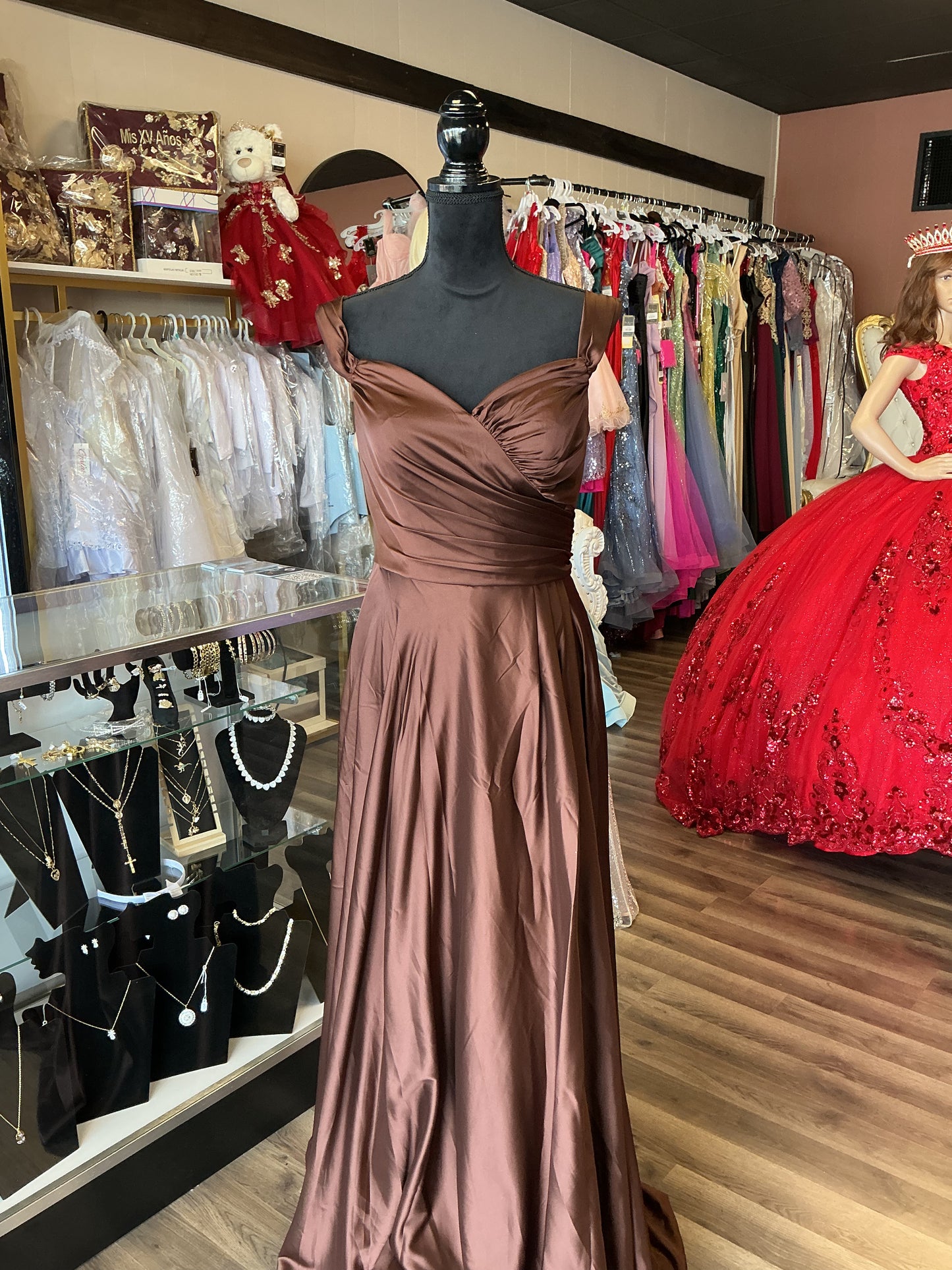 Slick brown dress